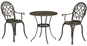 Outsunny 3 Piece Patio Bistro Set for 2, Outdoor Aluminium Garden Table and Chairs with Adjustable Footpads for Balcony, Garden and Patio, Bronze Tone