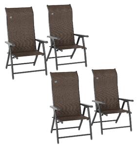Outsunny Set of Four Folding Garden Chairs, with Seven-Position Adjustable Backs, Dark Brown