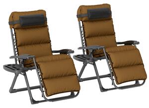 Outsunny Set of Two Reclining Sun Loungers, with Cushion - Brown