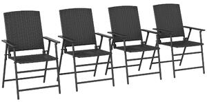 Outsunny Set of Four Folding Rattan Seat Chairs - Black