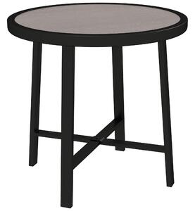 Outsunny Round Small Garden Table, 50.5cm Outdoor Side Table with SPC Tabletop, Metal Frame and Anti-slip Foot Pads for Garden, Balcony, Grey Wood Effect