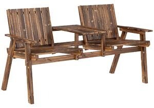 Outsunny 2-Seater Garden Bench with Table & Parasol Hole, Antique Loveseat for Porch, Patio, Carbonised Finish