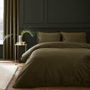 Catherine Lansfield Kingsley Matt Velvet Duvet Cover Bedding Set Olive