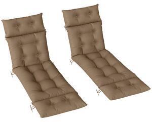 Outsunny Sun Lounger Cushions Only, 190x56x10cm Garden Lounge Chair Cushions Set of 2, UPF20+ 220gsm Fabric, Thick Sunbed Replacement Cushions with 6 Ties, Khaki