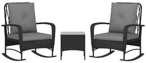 Outsunny Three-Piece Rocking Chair Rattan Bistro Set - Black
