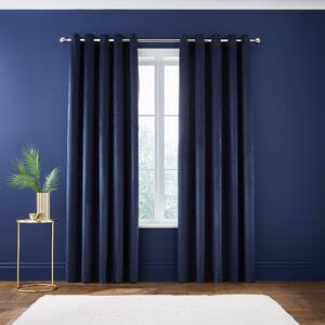 Catherine Lansfield Kingsley Matt Velvet Ready Made Eyelet Curtains 66 x 90 Navy