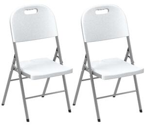 Outsunny Folding Chair Set of 2 with Steel Frame, Outdoor Chair Set with HDPE Backrest, Seat and Handles for Mobility Patio Deck Balcony, White