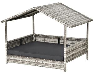 PawHut Wicker Dog House, Rattan Pet Bed, with Removable Cushion, Canopy, for Small and Medium Dogs - Dark Grey