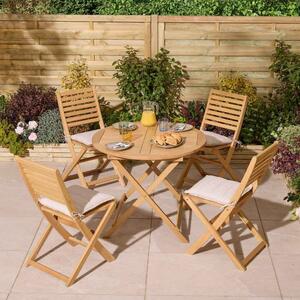 Serenity Wooden Round Dining Table with 4 Chairs and Cushions in Natural