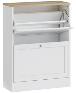HOMCOM Narrow Shoe Cabinet with 2 Flip Drawers and Adjustable Shelves - White