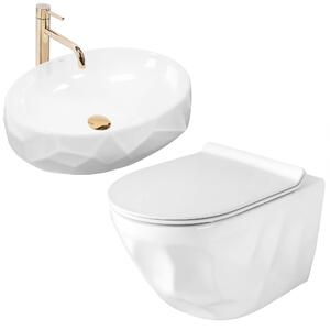 Set Wall-hung toilet bowl REA Gustavo Rimless + Countertop washbasin Maya