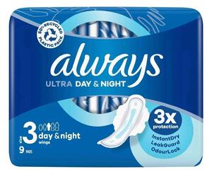 Always Ultra Sanitary Towels Day & Night Wings Size 3 9 pcs