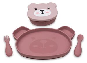 TUM TUM Silicone Weaning Bowl & Spoon Set Betsy Bear - Pink