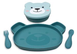 TUM TUM Silicone Weaning Bowl & Spoon Set Boris Bear - Blue