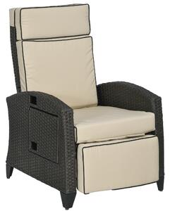 Outsunny Outdoor Recliner Chair with Adjustable Backrest and Footrest, Cushion, Side Tray, Brown