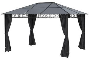 Outsunny Hardtop Gazebo Garden Pavilion with UV Resistant Polycarbonate Roof, Curtains, Steel & Aluminium Frame, 3 x 4m, Grey