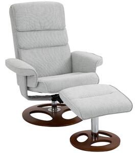 HOMCOM Recliner Chair Ottoman Set 360° Swivel Sofa Stool Modern Soft Thick Padding Wood Base Grey