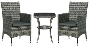 Outsunny 3 PCs Rattan Garden Bistro Set with Cushions Patio Weave Companion Chair Table Set Conservatory, Light Grey Aosom UK
