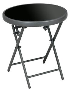 Outsunny Φ45cm Outdoor Side Table, Round Folding Patio Table with Imitation Marble Glass Top, Small Coffee Table