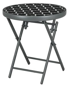 Outsunny Outdoor Side Table 45cm, Round Folding Patio Table with Faux Marble Glass Top, Black