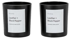 Set of 2 Okeford Leather & Black Pepper Candles Black