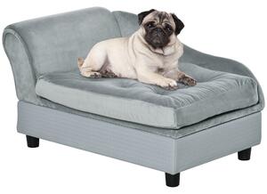 PawHut Dog Sofa with Storage, Pet Chair for Small Dogs, Cat Couch with Soft Cushion, Light Blue, 76 x 45 x 41.5 cm