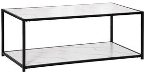 HOMCOM Modern Coffee Table with Faux Marble Top, Cocktail Table with 2-Tier Storage and Steel Frame for Living Room, White