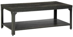 HOMCOM Rustic Coffee Table with Storage Shelf, Cocktail Table with Steel Frame and Thickened Top for Living Room, Dark Walnut
