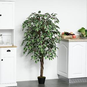 Outsunny 160cm Artificial Ficus Tree, Silk Decorative Plant with Nursery Pot for Indoor/Outdoor Use