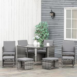 Outsunny 9PC Rattan Garden Furniture Outdoor Patio Dining Table Set Weave Wicker 8 Seater Stool Mixed Grey