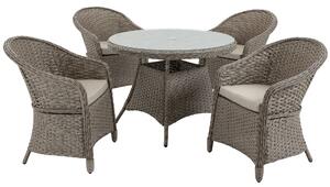 Outsunny 5 Pieces Outdoor Patio PE Rattan Dining Set, Four Seater Garden Furniture - 4 Chairs & Round Table w/ Umbrella Hole, Mixed Grey