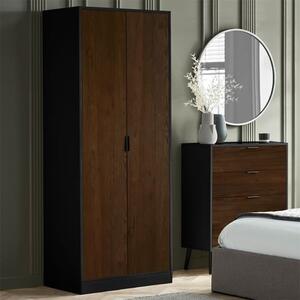 Akron Wooden Wardrobe With 2 Doors In Walnut And Black