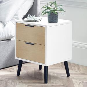 Akron Wooden Bedside Cabinet With 2 Drawers In White And Oak