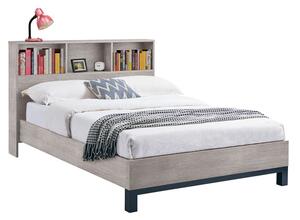 Baara Wooden Double Bed With Bookcase Headboard In Grey Oak