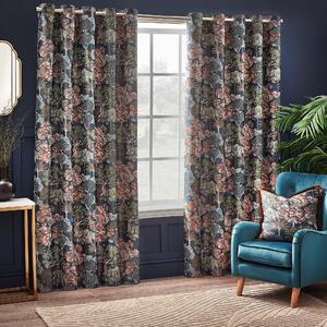 Woodlands Floral Jacquard Ready Made Eyelet Curtains Navy
