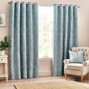 Wylder Nature Sophia Floral Jacquard Ready Made Eyelet Curtains Blue