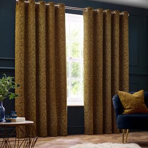 Paoletti Galaxy Chenille Ready Made Eyelet Curtains Gold