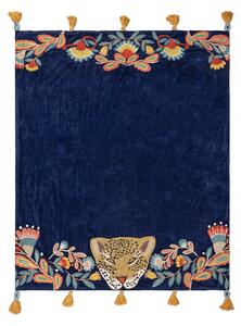 Regal Leopard Embroidered Tasselled Throw 130cm x 150cm Royal Blue