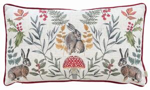 Evans Lichfield Mirrored Hare Watercolour Printed Piped 30cm x 50cm Filled Cushion Burgundy