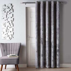 Crushed Velour Silver Eyelet Door Curtain Silver