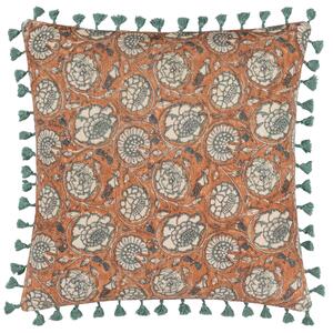Paoletti Salisa Floral Cotton Velvet 50cm x 50cm Filled Cushion Rust