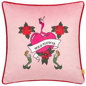 Wallflower Velvet Piped 43cm x 43cm Filled Cushion Pink