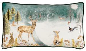 Evans Lichfield Stag Winter Velvet Piped 30cm x 50cm Filled Cushion Multi
