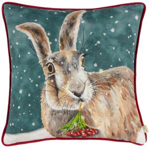 Evans Lichfield Christmas Hare Piped 43cm x 43cm Filled Cushion Multi