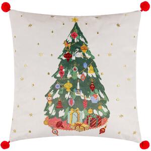 Furn Deck The Halls Tree Embroidered 43cm x 43cm Filled Cushion Multi