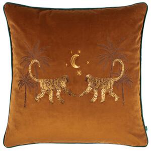 Wylder Tropics Dusk Monkey Embroidered 50cm x 50cm Filled Cushion Rust