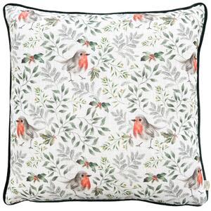 Festive Robin Repeat Piped 43cm x 43cm Filled Cushion Bottle