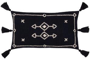 Folis Embroidered 30cm x 50cm Filled Cushion Black