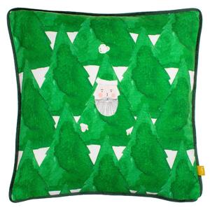 Hide And Seek Santa Printed Piped Velvet 43cm x 43cm Filled Cushion Green