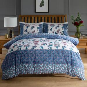 Jacobean Style Printed Duvet Cover Bedding Set Blue Multi